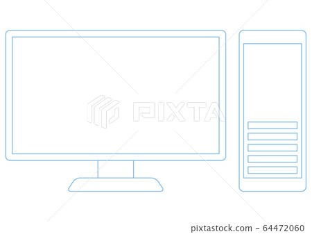 Tower type desktop PC illustration line only Tower type desktop PC illustration line only 64472060