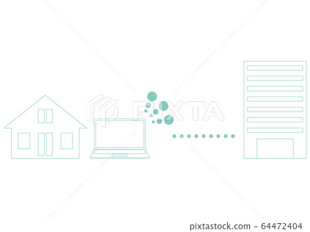 Telework illustration line only Telework illustration line only 64472404