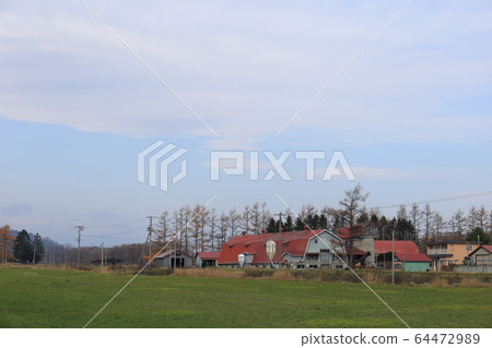 Scenery with farms in the Tokachi region of Hokkaido 64472989