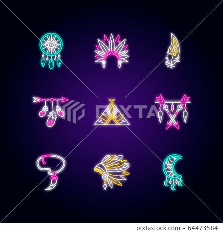 Native American Indian Accessories Neon Light Stock Illustration