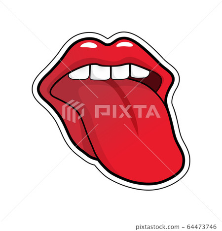 Pop art vector speaking red lips. Half-open mouth, 64473746