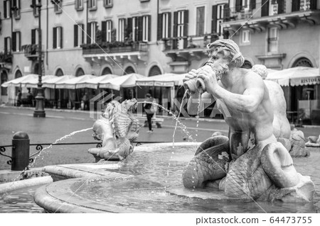 Fontana del Moro, or Moor Fountain, on Piazza Navona, Rome, Italy. Detailed view of sculptures Fontana del Moro, or Moor Fountain, on Piazza Navona, Rome, Italy. Detailed view of sculptures 64473755