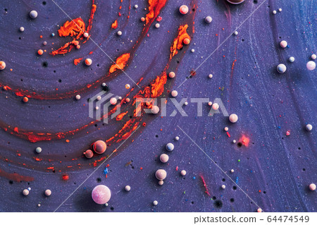 Color drops floating in oil and water over a colorful underground with oil painting effect. 64474549