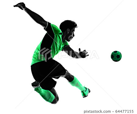 young soccer player man silhouette shadow isolated white background 64477155