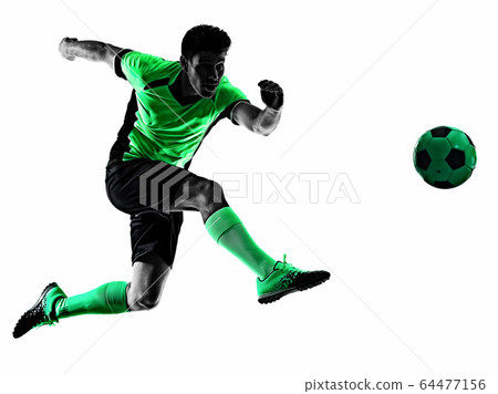 young soccer player man silhouette shadow isolated white background 64477156