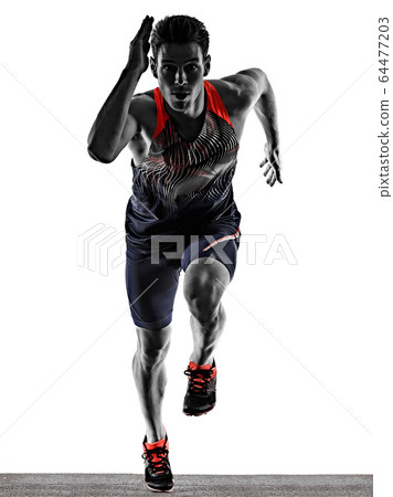 young man athletics runner running sprinter sprinting isolated white background 64477203