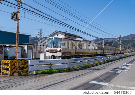 Chichibu Railway Fujita Zenmoji Temple train passing Chichibu Railway Fujita Zenmoji Temple train passing 64478303