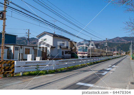 Chichibu Railway Fujita Zenmoji Temple train passing Chichibu Railway Fujita Zenmoji Temple train passing 64478304