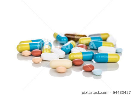 Multiple pills tablet, caplet, capsule. Medication 64480437
