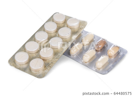 Strips of expired tablet, caplet  and capsule 64480575