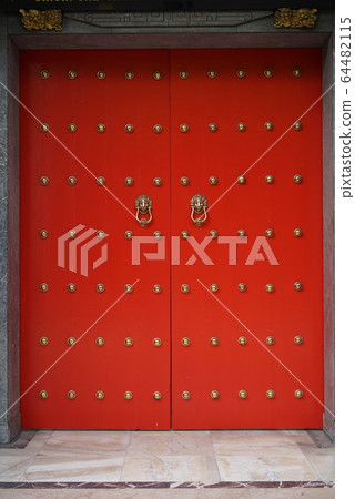 Chinese red door with ornaments Chinese red door with ornaments 64482115