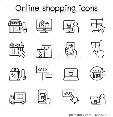 Shopping online icon set in thin line style Shopping online icon set in thin line style 64482609
