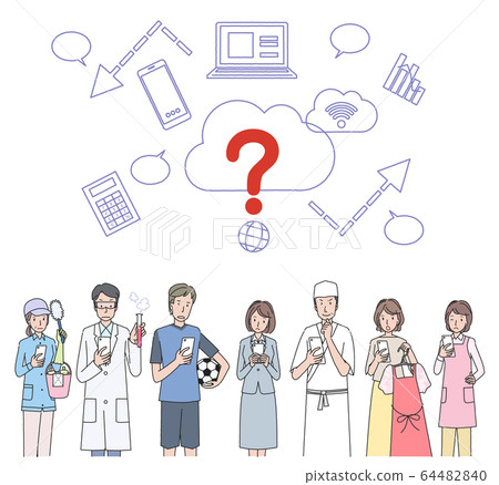 People of various occupations using smartphones 64482840