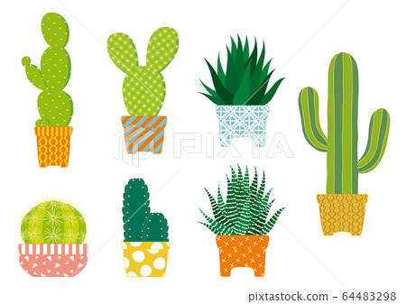 Cactus handwriting style illustration set B Cactus handwriting style illustration set B 64483298