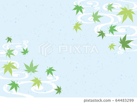 Blue autumn leaves and running water Japanese pattern background Blue autumn leaves and running water Japanese pattern background 64483299