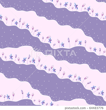 Small snowdrop flowers on purple and pink wavy background 64483776