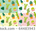 Cactus illustration pattern 4 color set 64483943
