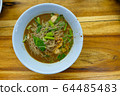 Noodle nam tok thai food on wooden table,Noodle thai food. 64485483