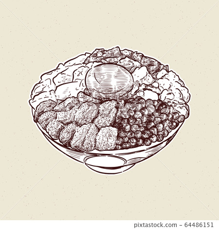 Kaisen Donburi, a bowl of rice with sashimi on Kaisen Donburi, a bowl of rice with sashimi on 64486151