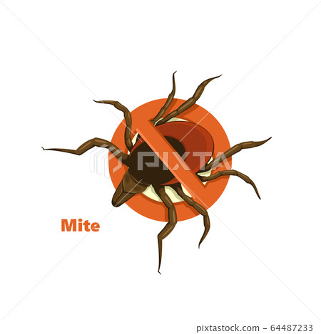 Ticks stop sign. Mite warning sign. Dangerous parasite and carrier of infection 64487233
