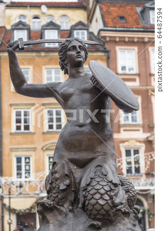 mermaid monument in the center of Warsaw mermaid monument in the center of Warsaw 64487594
