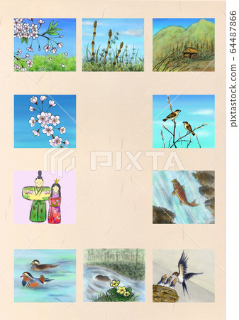 Japan's four seasons sumi-e sequel spring drawn with a digital pen Japan's four seasons sumi-e sequel spring drawn with a digital pen 64487866