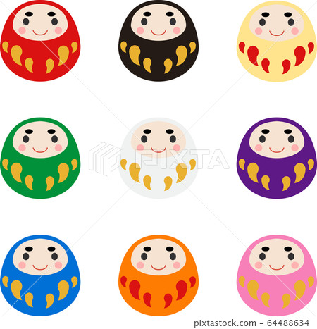 插圖素材達磨達摩達摩可愛通行證新年賀卡材料 插圖素材達磨達摩達摩可愛通行證新年賀卡材料 64488634