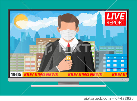 TV news anchorman reads world news 64488923