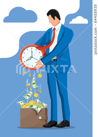 Leatner wallet, gold coins falling from clocks 64488939