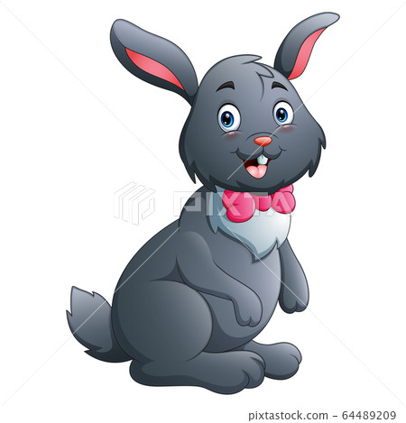 A cute bunny in a pink bow tie is sitting and smiling 64489209