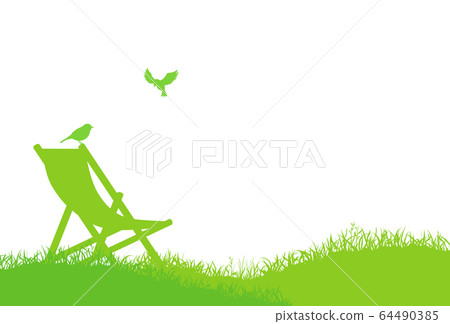 戶外椅子和草地上的小鳥 戶外椅子和草地上的小鳥 64490385