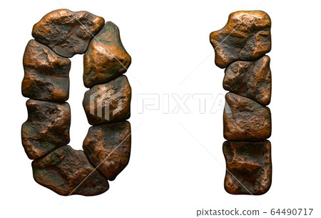 Set of rocky numbers 0, 1. Font of stone on white background. 3d Set of rocky numbers 0, 1. Font of stone on white background. 3d 64490717