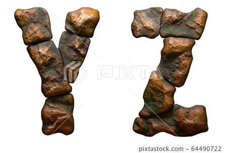 Set of rocky letters Y, Z. Font of stone on white background. 3d Set of rocky letters Y, Z. Font of stone on white background. 3d 64490722