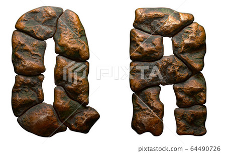 Set of rocky letters Q, R. Font of stone on white background. 3d Set of rocky letters Q, R. Font of stone on white background. 3d 64490726