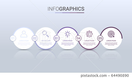 Business data visualization, infographic template with 5 steps on gray background, vector illustration 64490890