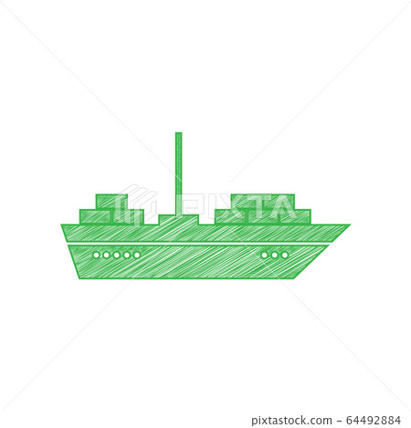 Ship sign illustration. Green scribble Icon with solid contour on white background. Illustration. 64492884