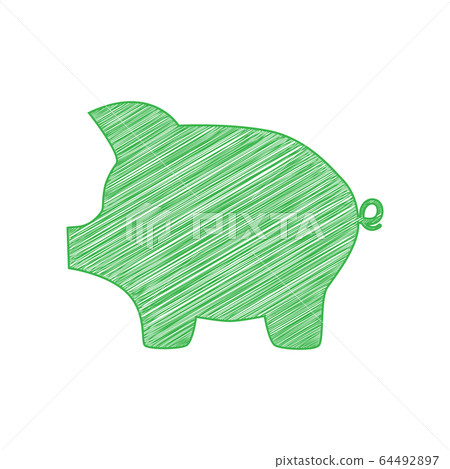 Pig money bank sign. Green scribble Icon with solid contour on white background. Illustration. Pig money bank sign. Green scribble Icon with solid contour on white background. Illustration. 64492897