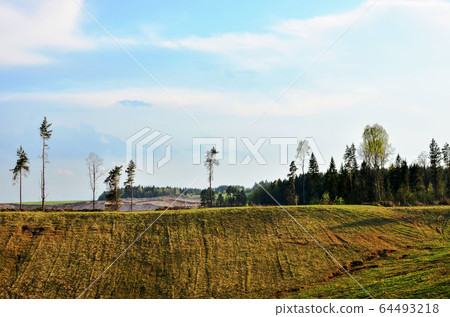 Restored land after industry activity in a open pit mining Restored land after industry activity in a open pit mining 64493218