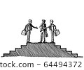 Three Hand Drawn Businessman Reaching Agreement 64494372