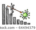 Drawn Man Descending Into Recession Facing Virus 64494379