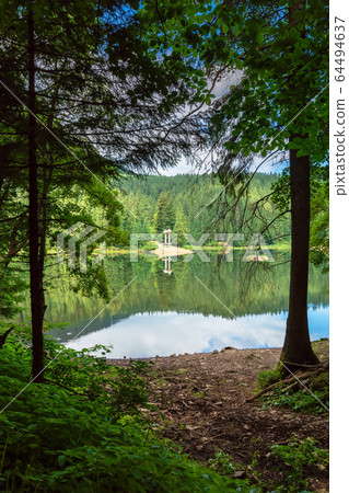 lake scenery among the forest in mountains. lake scenery among the forest in mountains. 64494637