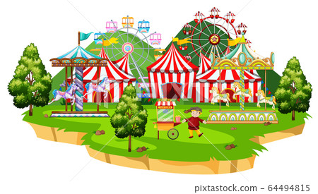 Scene with many rides in the circus park - Stock Illustration [64494815 ...