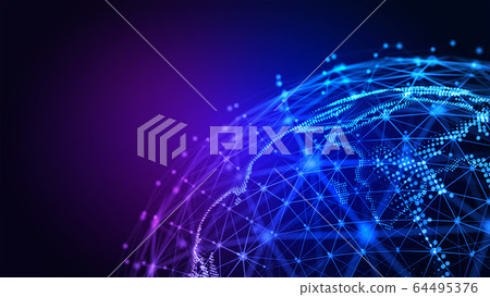 Connection lines Around Earth Globe. Background with Light Effect. Global International Connectivity Background. 3D illustration 64495376