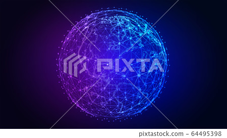 Global world network and telecommunication on earth. Elements of this image furnished by NASA - 3d illustration 64495398