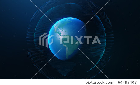 Planet earth technology network. Elements of this image furnished by NASA - 3D illustration 64495408