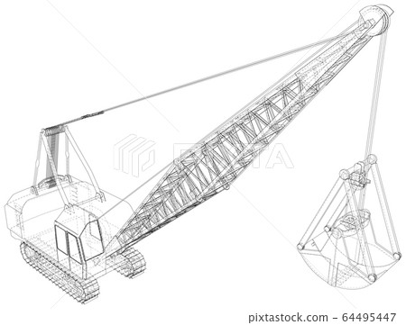 Dragline. The layers of visible and invisible lines are separated. EPS10 format. Wire-frame 64495447