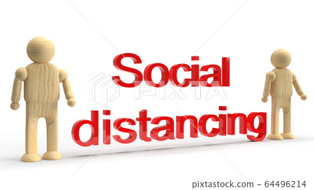 The human wood and text 3d rendering for Social distancing content. 64496214