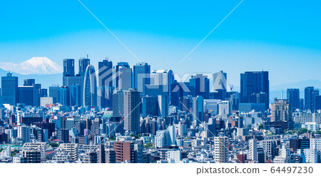 High-rise buildings of Mt. Fuji and Shinjuku Subcenter 64497230