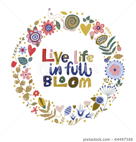 Floral color vector lettering card. 64497388