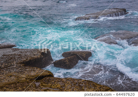 Stone coast and Atlantic ocean in Peniche. Portugal 64497620